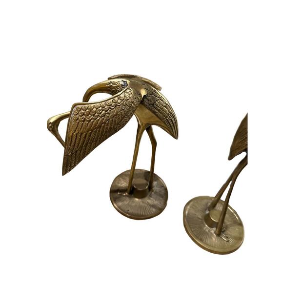 Vintage Pair of Solid Brass Cranes Elegant Bird Figures - Picture 6 of 11